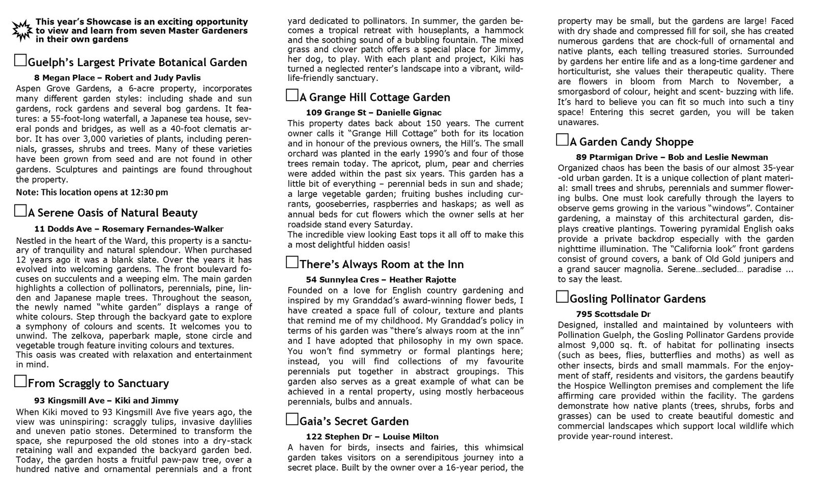 Garden Descriptions